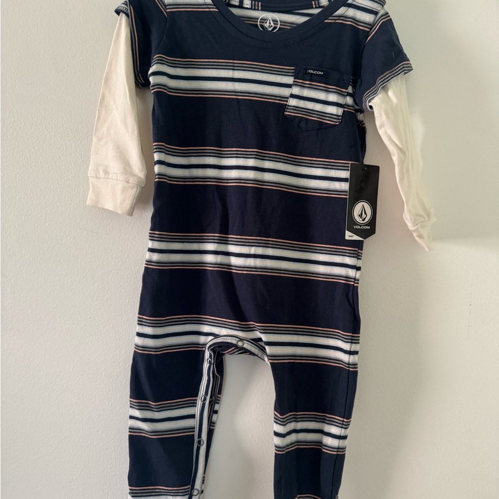 Volcom Navy and White Striped Baby Outfit